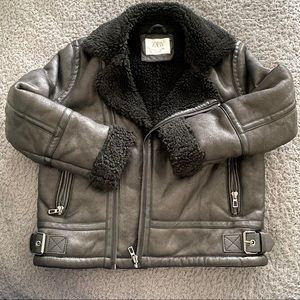 Zara kids double faced faux leather jacket black